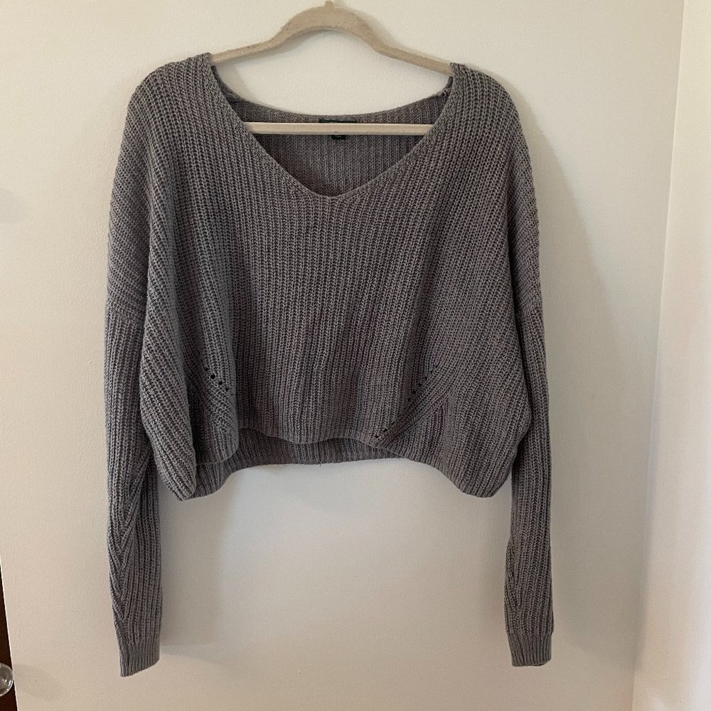 Grey Cropped Knit Sweater
